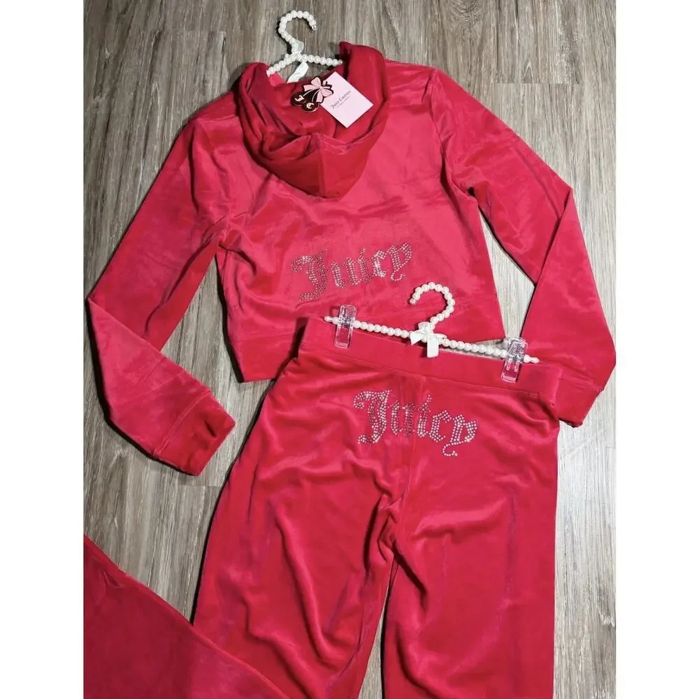 JUICY COUTURE NWT Velour Tracksuit Bling OG Hoodie & Pant's Color Flash Sz Large